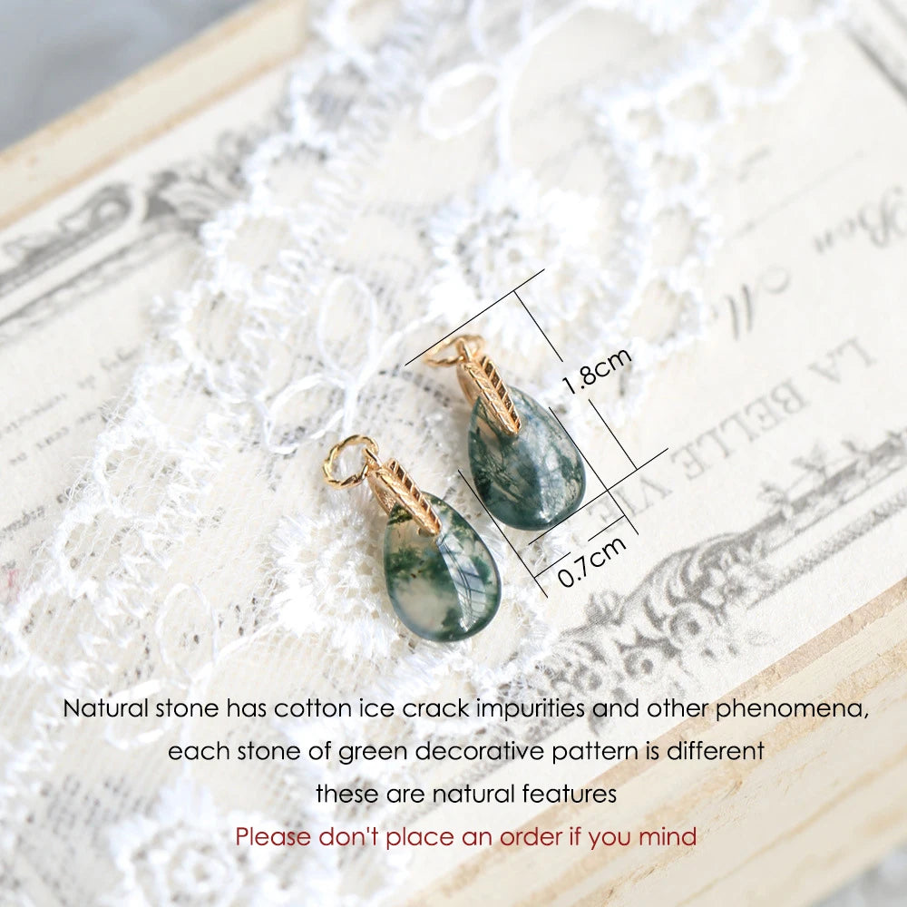 Gold plated Natural Moss Green Agate Earrings