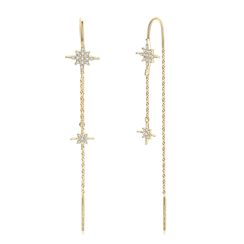 AINUOSHI Exquisite Moissanite Tassel Chain Dangle Earrings for Women 925 Sterling Silver Pierced Ear Stud Earrings Jewelry Gfit