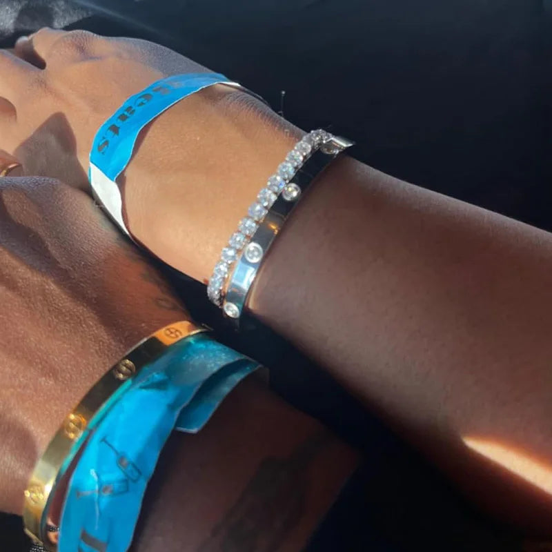 Love Dangles Bracelets Cubic Zirconia Cuff Bangle
