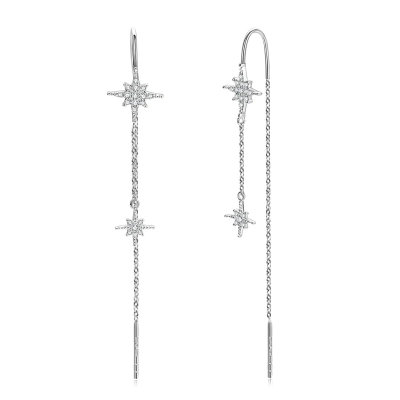 AINUOSHI Exquisite Moissanite Tassel Chain Dangle Earrings for Women 925 Sterling Silver Pierced Ear Stud Earrings Jewelry Gfit