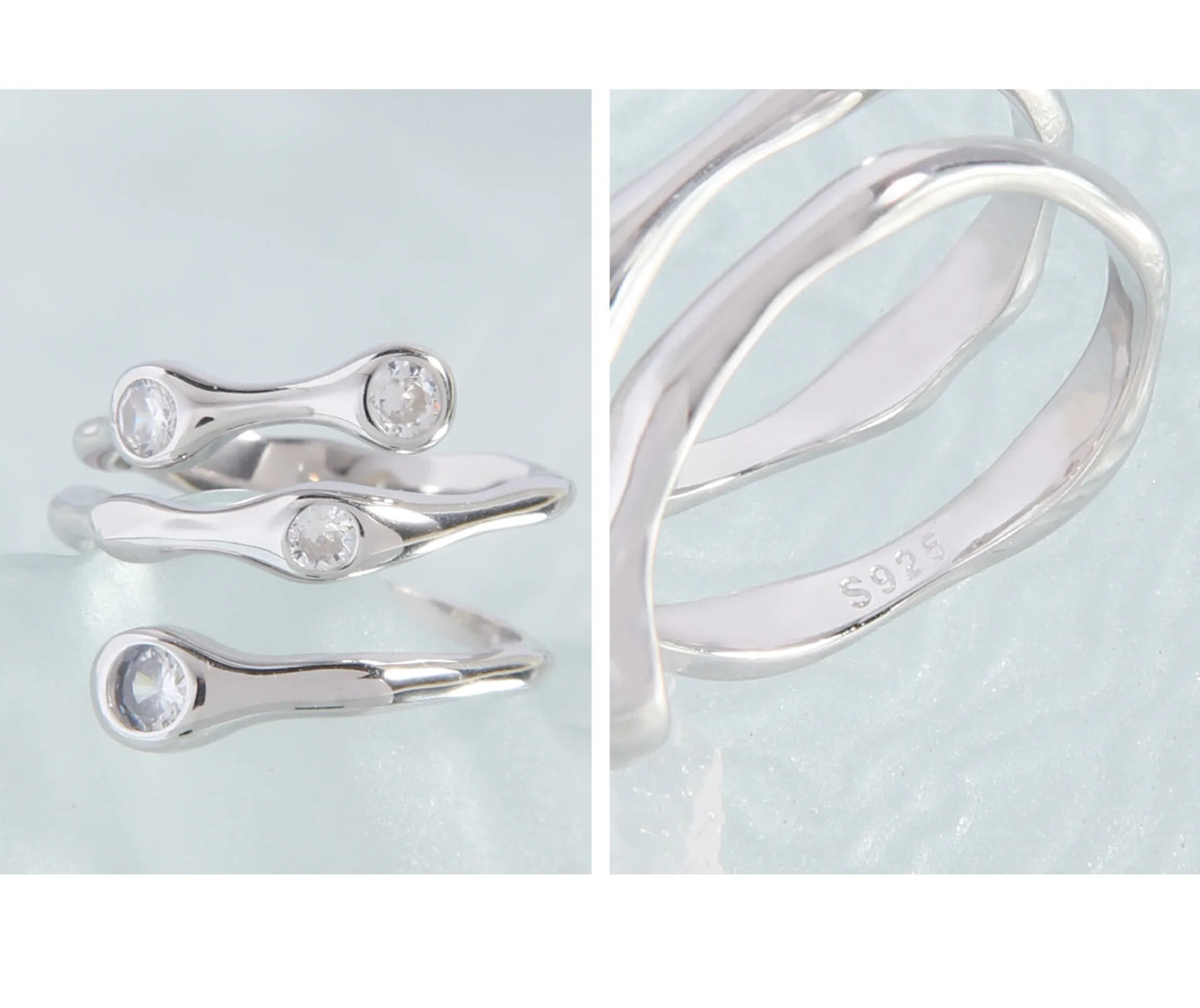 F.I.N.S Luxury S925 Sterling Silver Zircon Opening Ring Women Irregular Multi-Layer Cubic Zirconia Finger Fashion Fine Jewelry