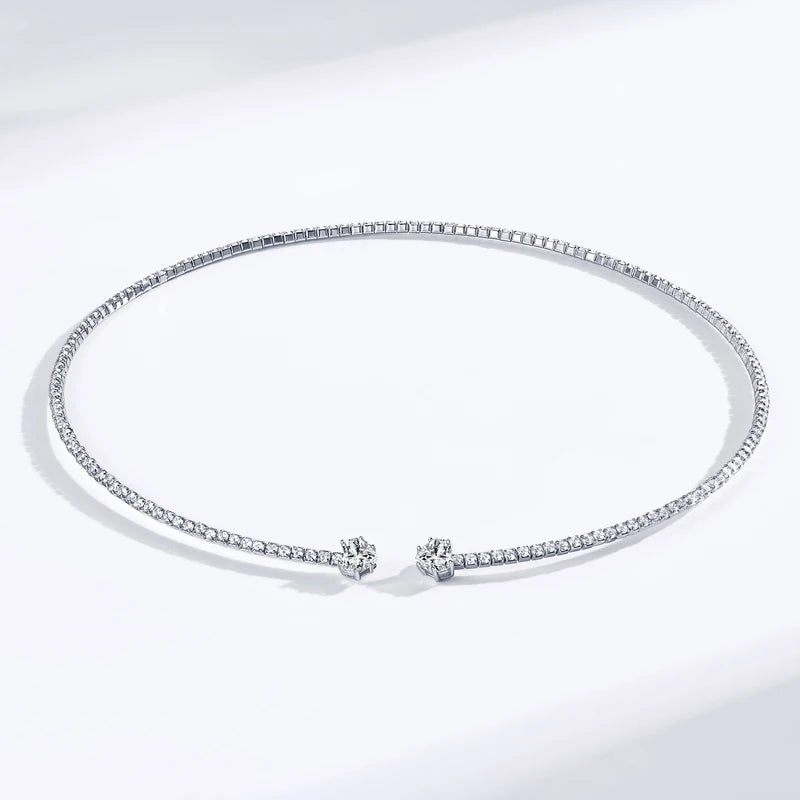 D1.60CT Heart Cut Moissanite Collar Open Tennis Necklace 925 Sterling Silver Choker for Women Fine Jewelry GRA Certificate
