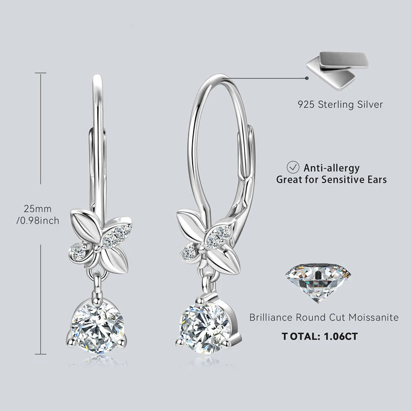 Orelia 5mm Moissanite Pendant Earring 925 Sterling Silver Flower Dangle Earrings
