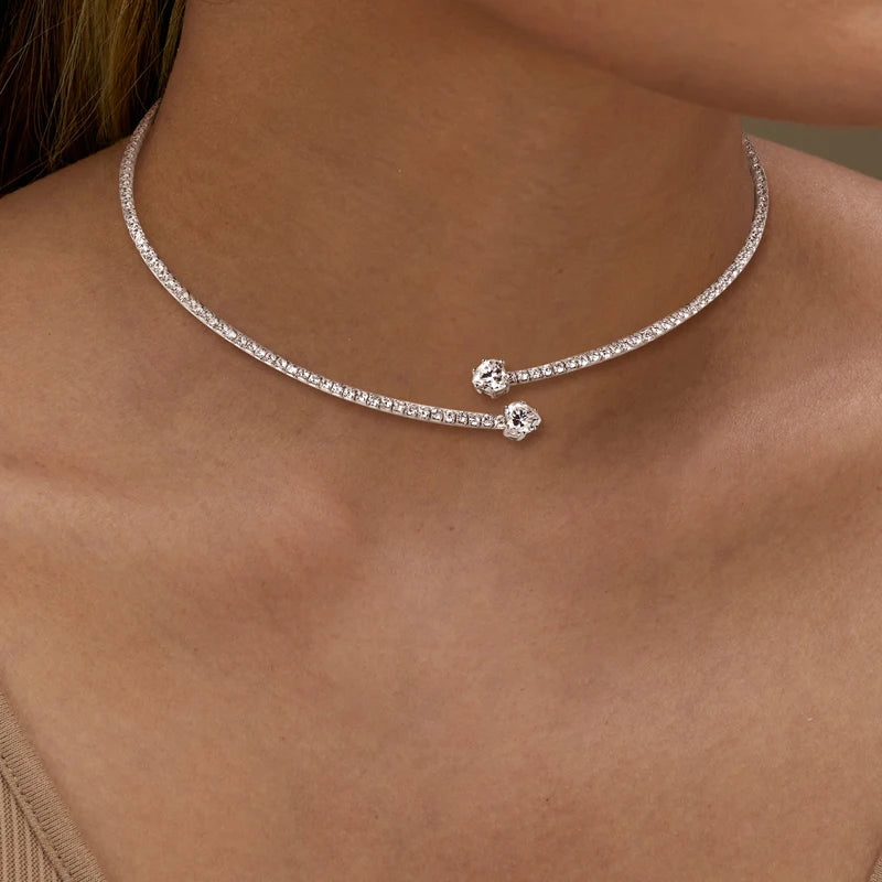D1.60CT Heart Cut Moissanite Collar Open Tennis Necklace 925 Sterling Silver Choker for Women Fine Jewelry GRA Certificate