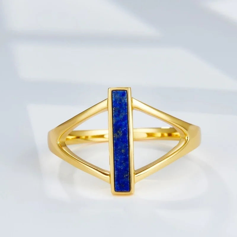 925 Silver 18K Gold Plated Lapis Lazuli Geometric Ring