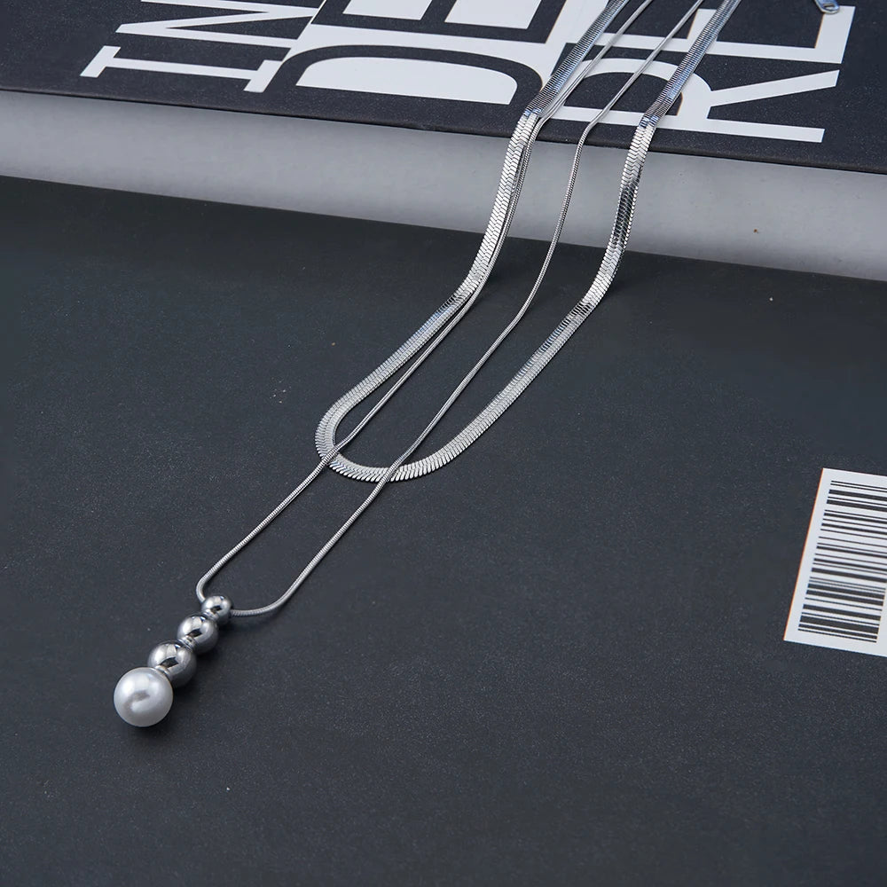 Snake Chain Pendant Pearl Necklace18K Plated
