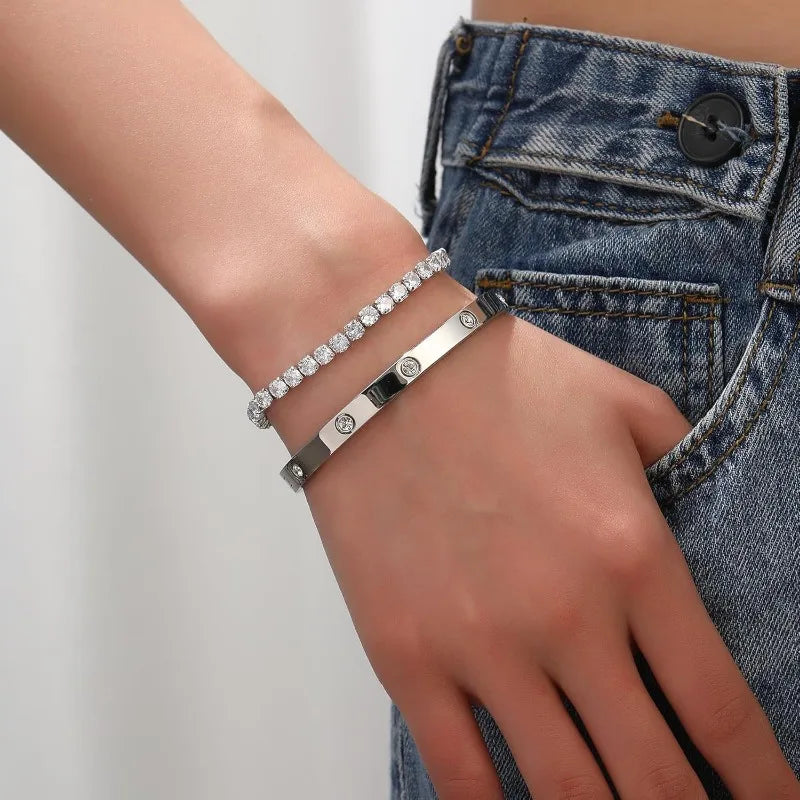 Love Dangles Bracelets Cubic Zirconia Cuff Bangle