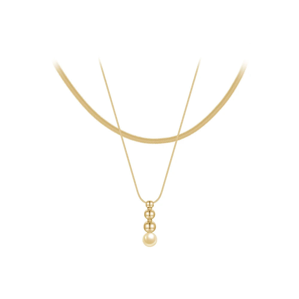 Snake Chain Pendant Pearl Necklace18K Plated