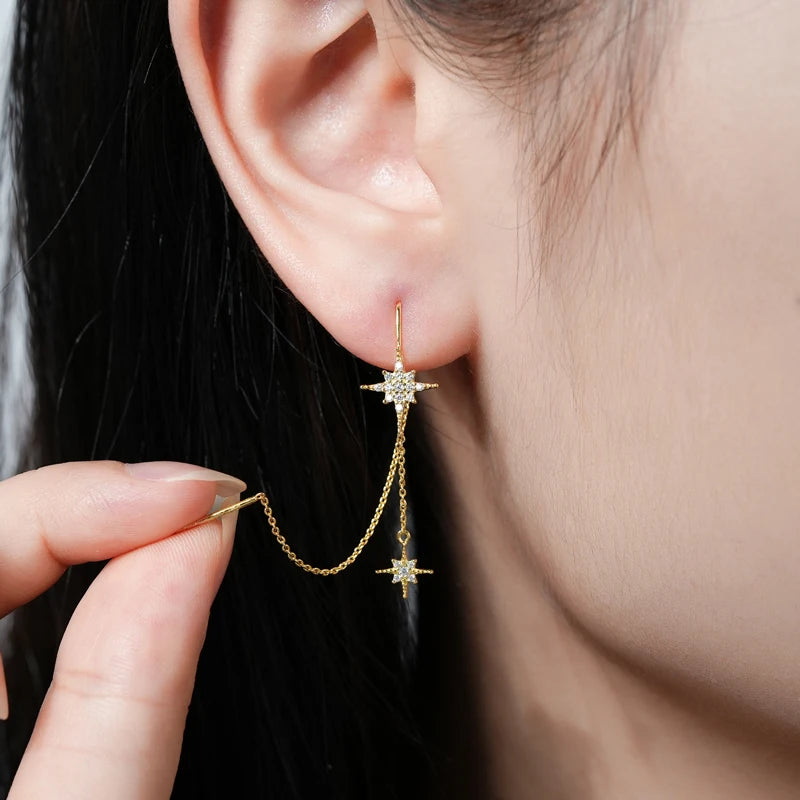 AINUOSHI Exquisite Moissanite Tassel Chain Dangle Earrings for Women 925 Sterling Silver Pierced Ear Stud Earrings Jewelry Gfit