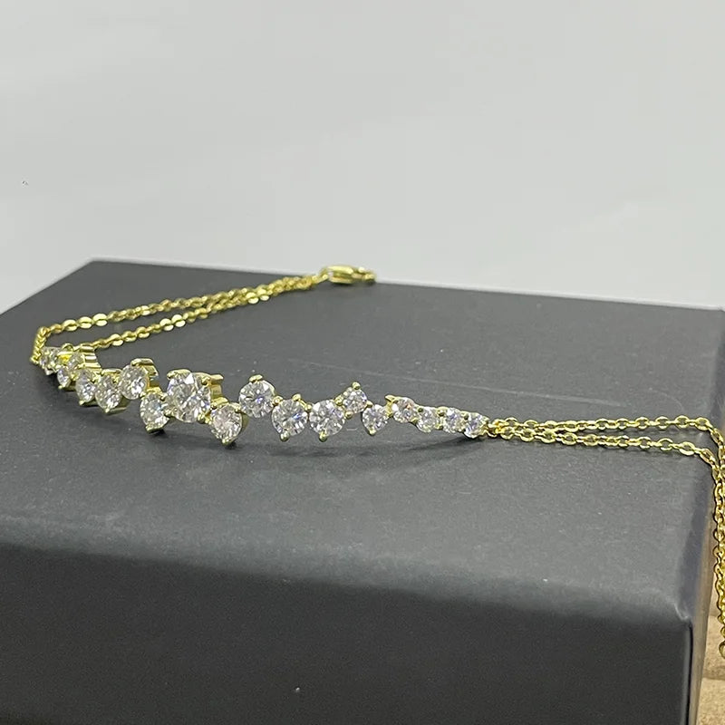 Moissanite Bracelet With Certificate 925 Sterling Silver Adjustable Double Chain Bracelets for Women Wedding Jewelry Gift