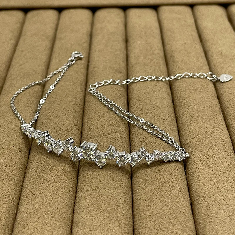 Moissanite Bracelet With Certificate 925 Sterling Silver Adjustable Double Chain Bracelets for Women Wedding Jewelry Gift
