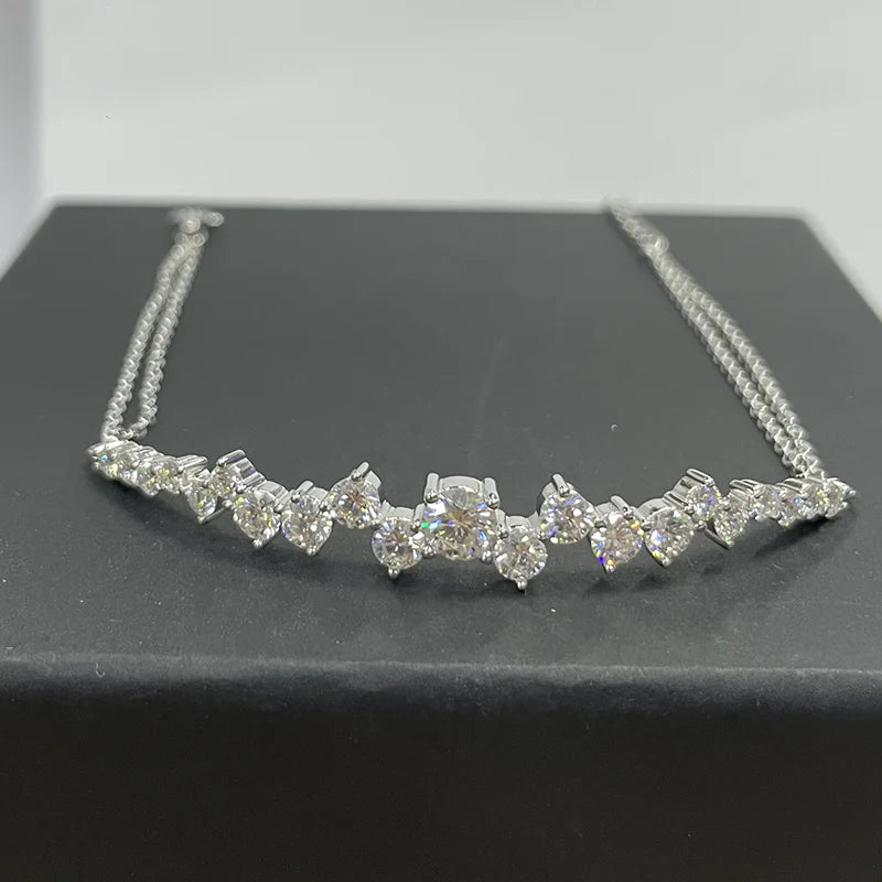 Moissanite Bracelet With Certificate 925 Sterling Silver Adjustable Double Chain Bracelets for Women Wedding Jewelry Gift