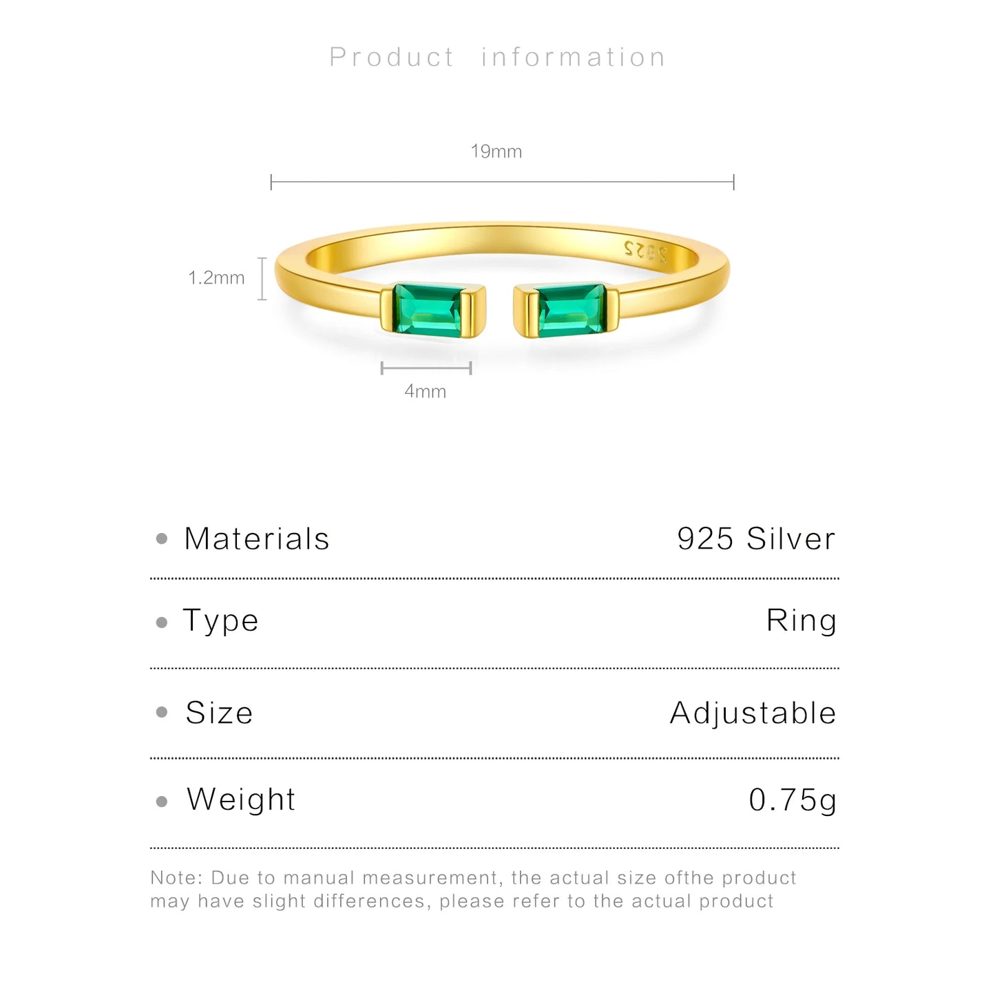 100% 925 Sterling Silver Green Zircon CZ Adjustable Ring For Women 2024 Fashion Fine Luxury Party Jewelry