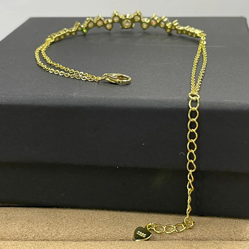 Moissanite Bracelet With Certificate 925 Sterling Silver Adjustable Double Chain Bracelets for Women Wedding Jewelry Gift