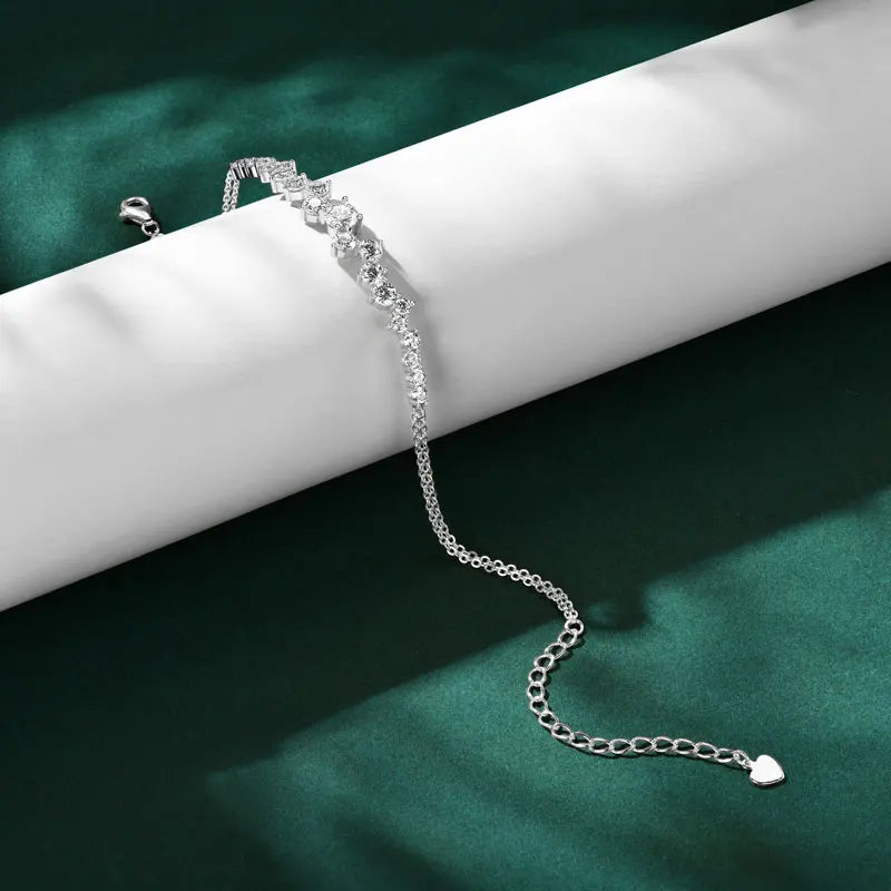 Moissanite Bracelet With Certificate 925 Sterling Silver Adjustable Double Chain Bracelets for Women Wedding Jewelry Gift