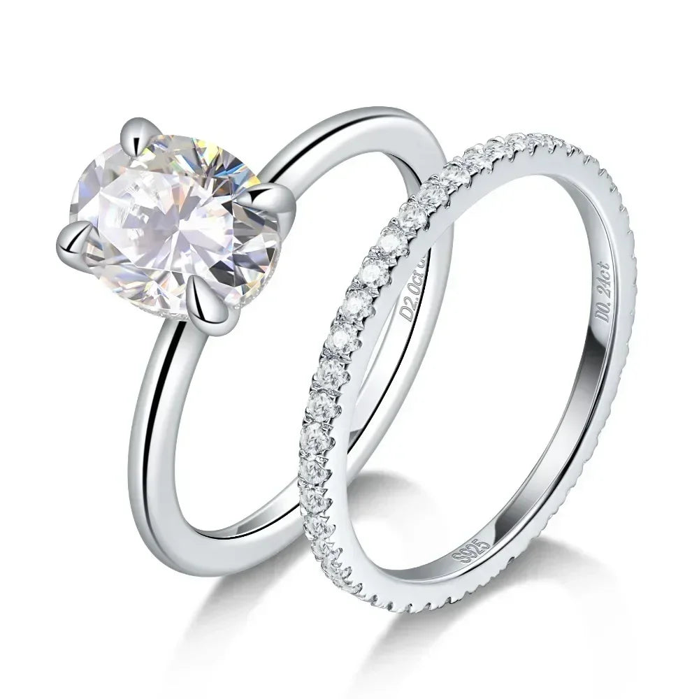 Orelia Full Moissanite Engagement Wedding Ring Set for Women 2ct Oval Cut Promise Rings & 925 Wedding Bands Lab Diamond Jewelry