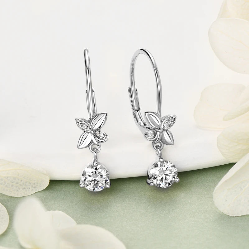 Orelia 5mm Moissanite Pendant Earring 925 Sterling Silver Flower Dangle Earrings