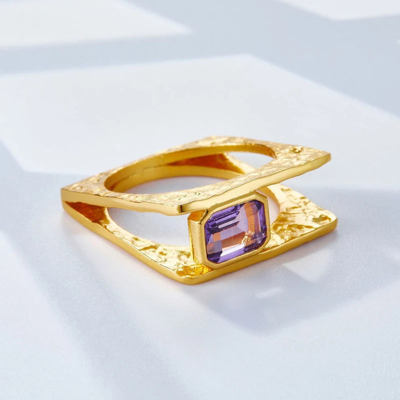 925 Silver Gold Plated Hollow Duet Statement Rings