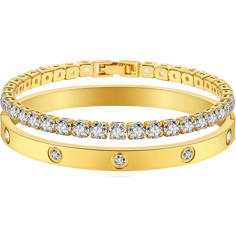 Love Dangles Bracelets Cubic Zirconia Cuff Bangle