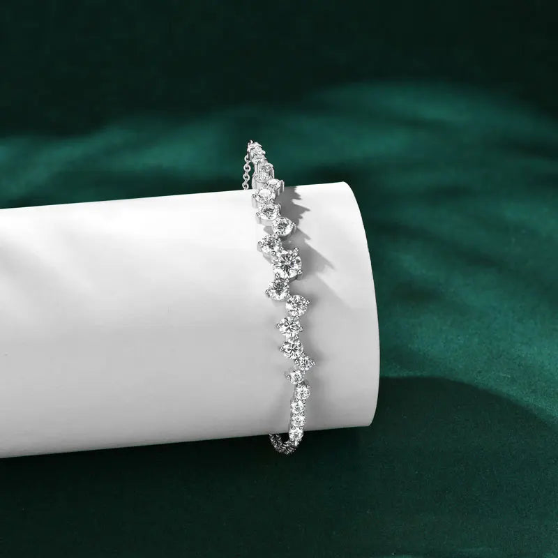 Moissanite Bracelet With Certificate 925 Sterling Silver Adjustable Double Chain Bracelets for Women Wedding Jewelry Gift