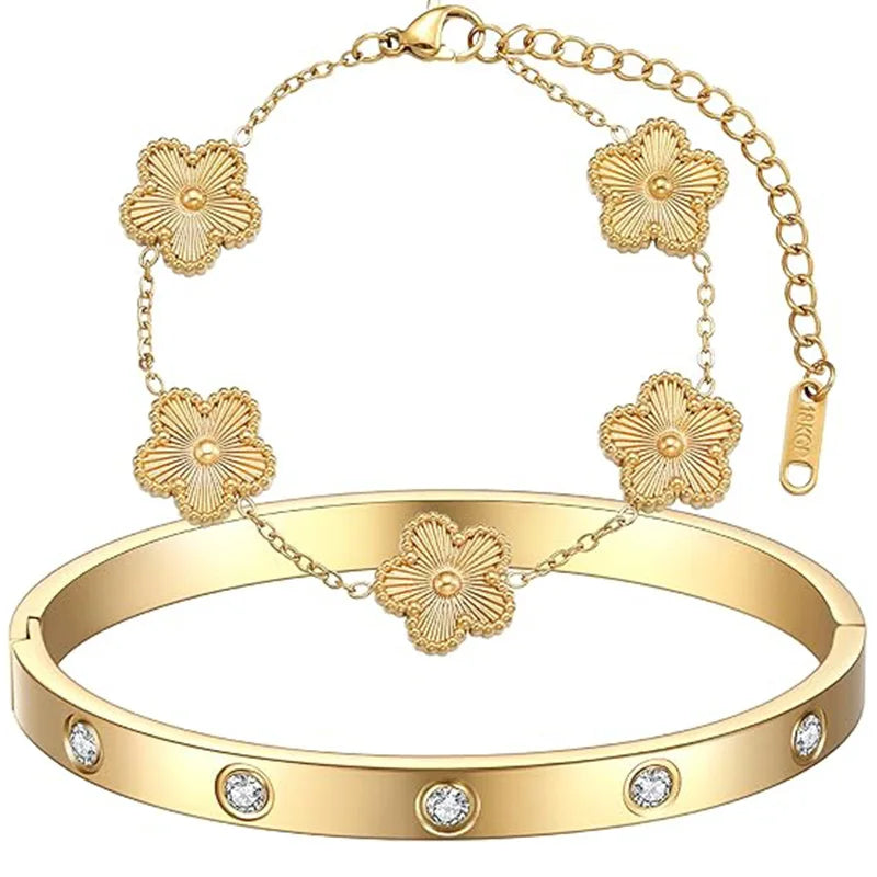 Gold Plated Bracelet Love bangle Set