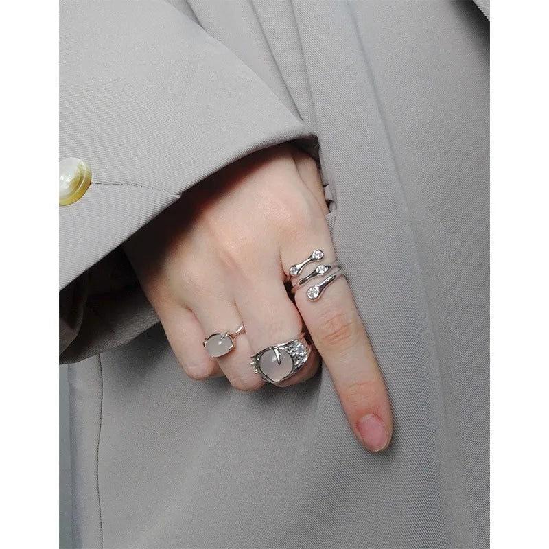 F.I.N.S Luxury S925 Sterling Silver Zircon Opening Ring Women Irregular Multi-Layer Cubic Zirconia Finger Fashion Fine Jewelry