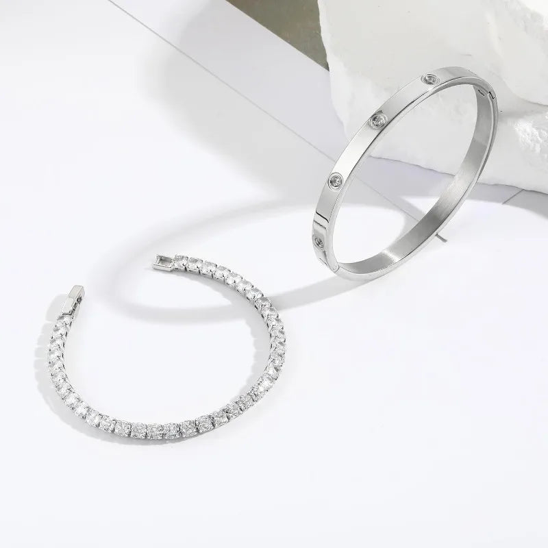 Love Dangles Bracelets Cubic Zirconia Cuff Bangle