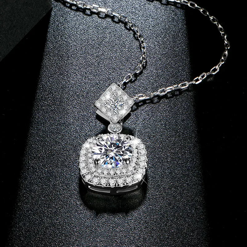 925 Sterling Silver 1ct 6.5mm D Moissanite Necklace