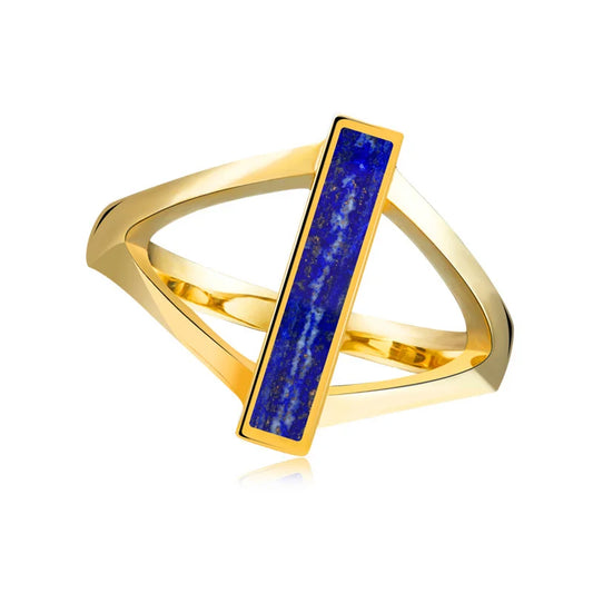 925 Silver 18K Gold Plated Lapis Lazuli Geometric Ring