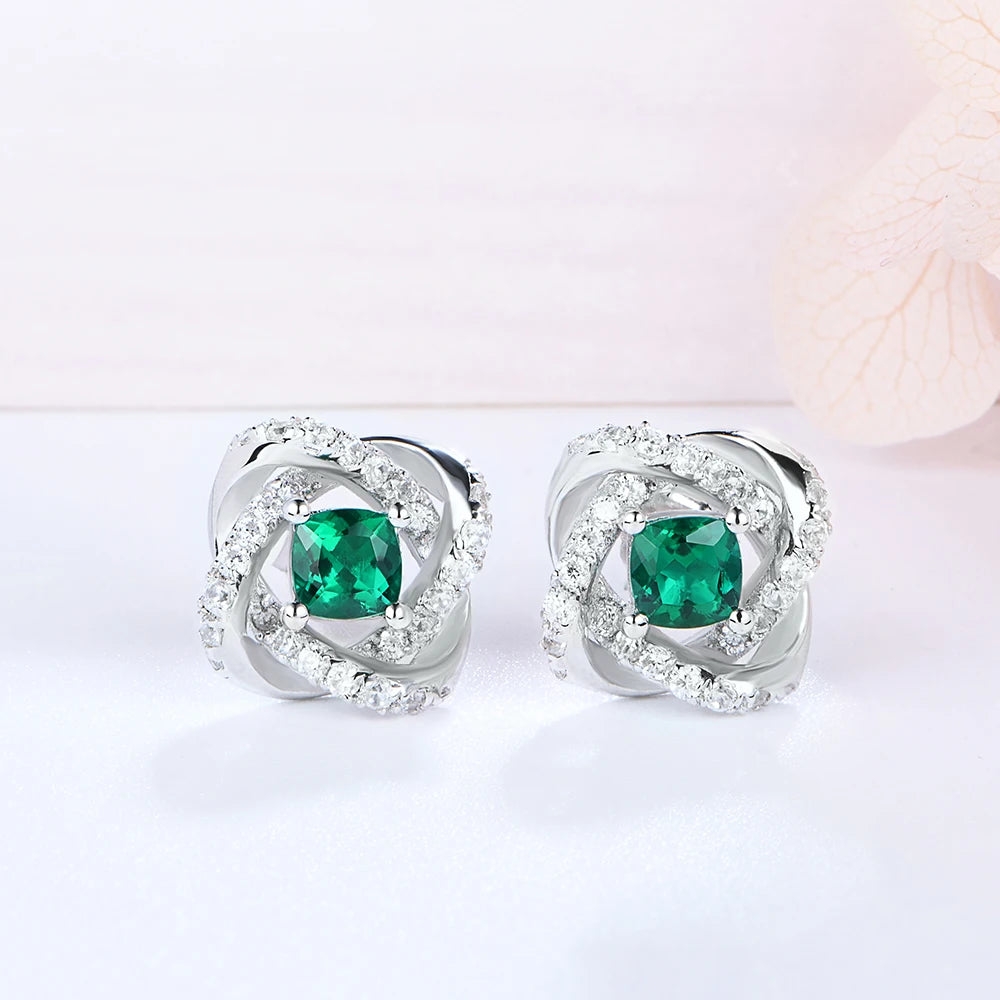 S925 Sterling Silver Lab Grown Emerald Gemstone Jewelry Set