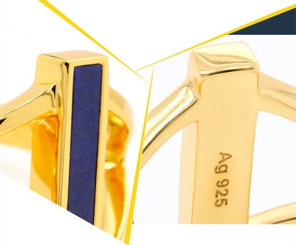 925 Silver 18K Gold Plated Lapis Lazuli Geometric Ring
