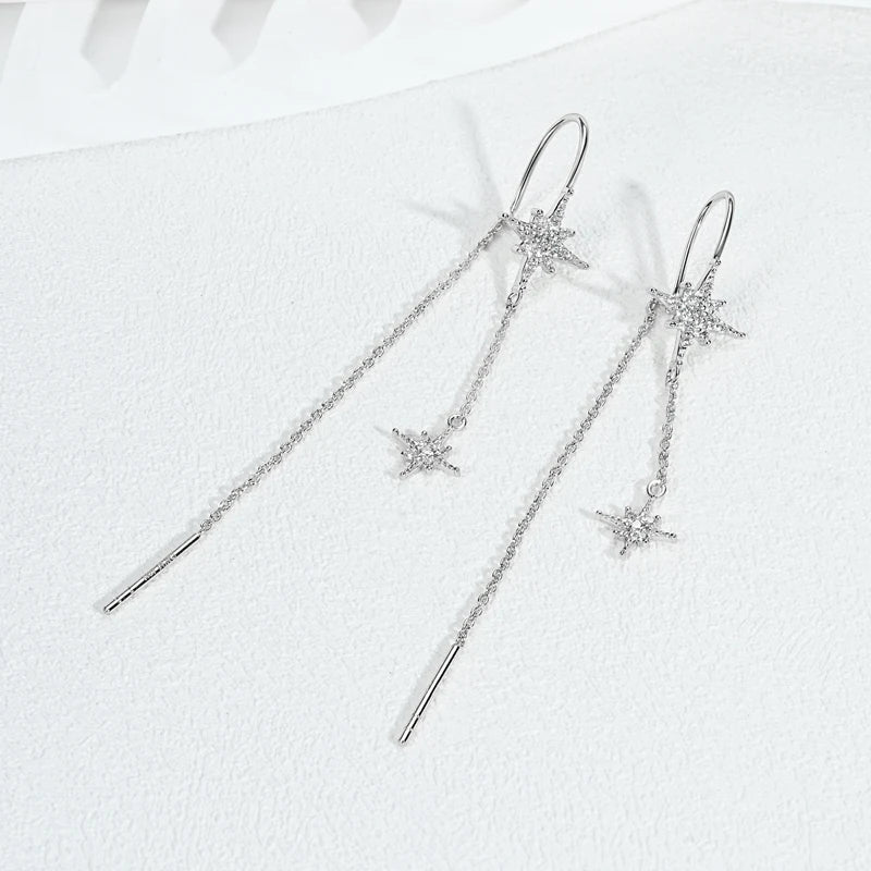 AINUOSHI Exquisite Moissanite Tassel Chain Dangle Earrings for Women 925 Sterling Silver Pierced Ear Stud Earrings Jewelry Gfit