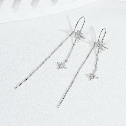 AINUOSHI Exquisite Moissanite Tassel Chain Dangle Earrings for Women 925 Sterling Silver Pierced Ear Stud Earrings Jewelry Gfit