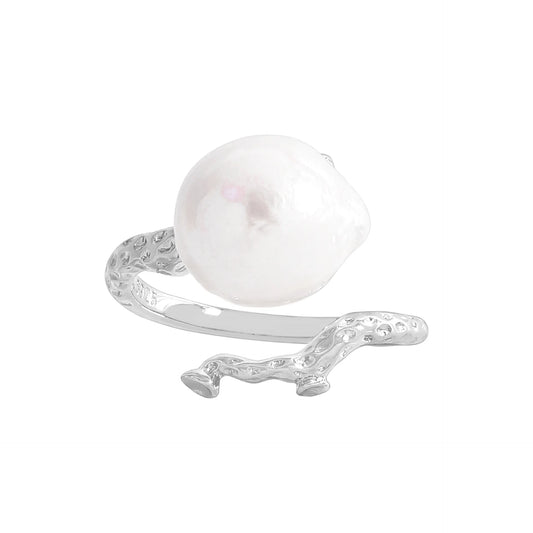 F.I.N.S Original S925 Sterling Silver INS Branch Baroque Freshwater Pearl Ring Irregular Open Adjustable Finger Fine Jewelry