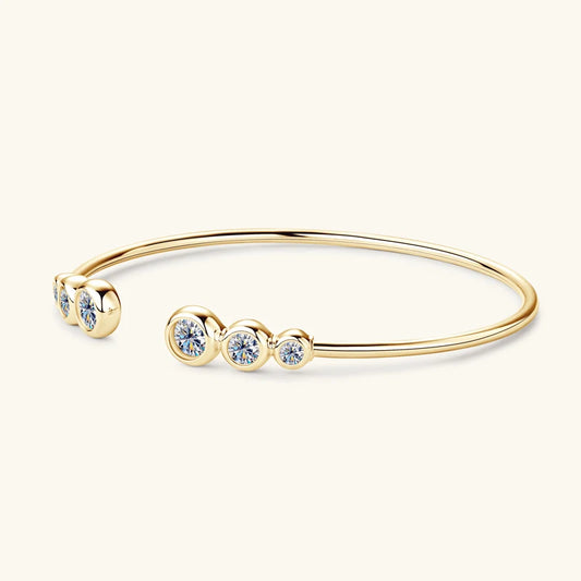100% D1.80CT Bezel D Moissanite Opening Bangle Cuff for Women 925 Sterling Silver Jewelry 18k Gold Plated Bracelet Gifts