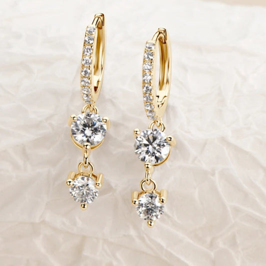 ORELIA 4mm 5mm Round Moissanite Long Tassel Earrings 100% 925 Sterling Silver Women's Hoop Dangle Earrings Wedding Jewelry Gifts