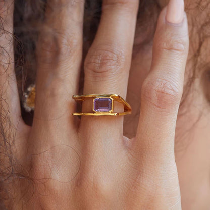 925 Silver Gold Plated Hollow Duet Statement Rings