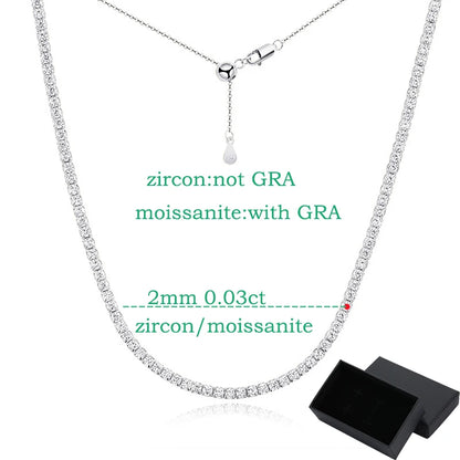 2mm All moissanite Tennis Necklace for Women Man Adjustable Choker Chain 100% 925 Sterling Silver Jewelry
