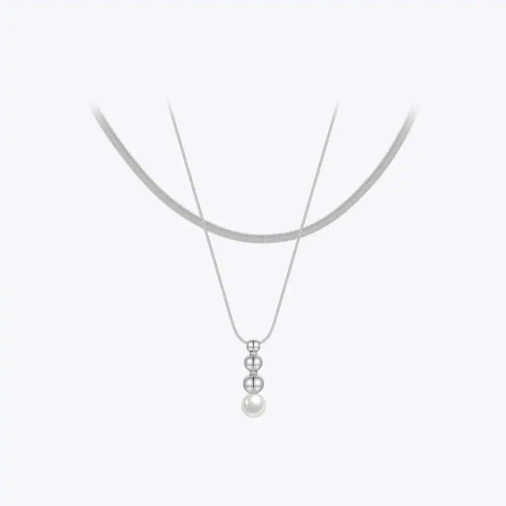 Snake Chain Pendant Pearl Necklace18K Plated