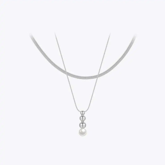 Snake Chain Pendant Pearl Necklace18K Plated