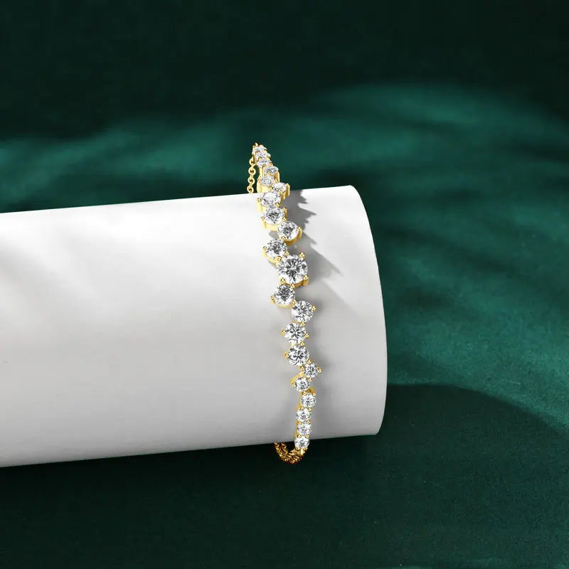 Moissanite Bracelet With Certificate 925 Sterling Silver Adjustable Double Chain Bracelets for Women Wedding Jewelry Gift