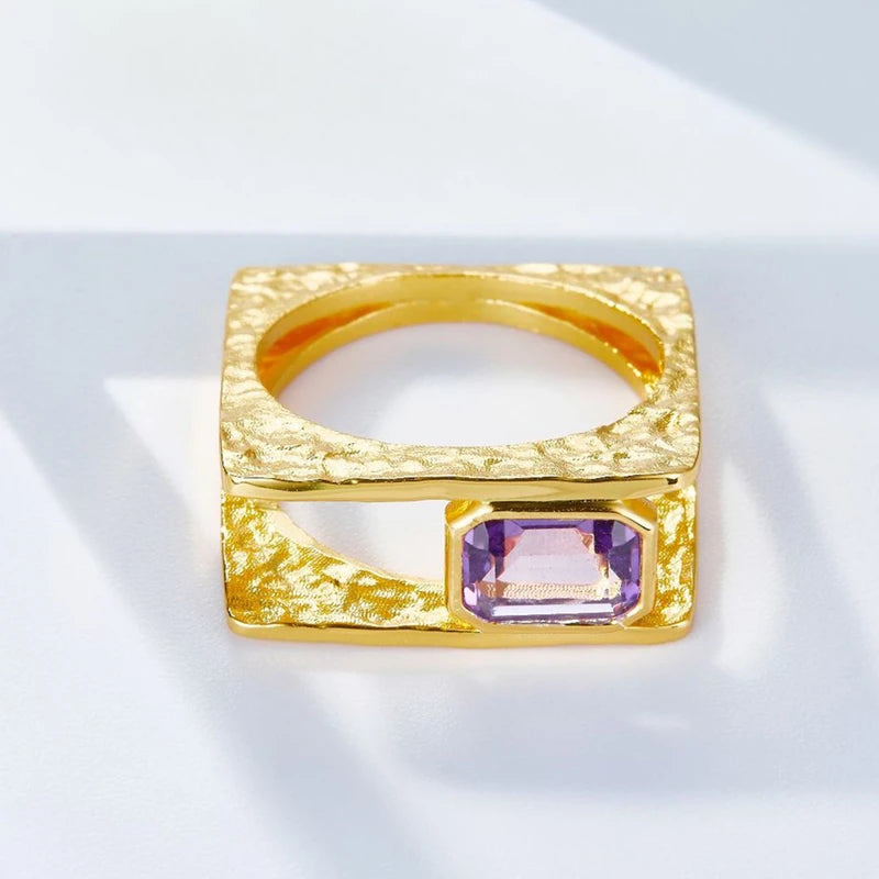 925 Silver Gold Plated Hollow Duet Statement Rings