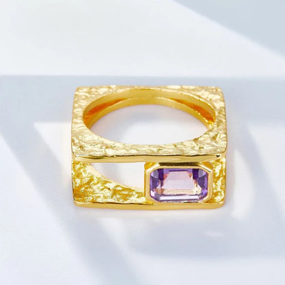 925 Silver Gold Plated Hollow Duet Statement Rings