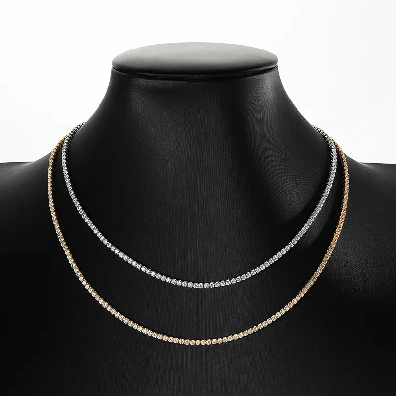 2mm All moissanite Tennis Necklace for Women Man Adjustable Choker Chain 100% 925 Sterling Silver Jewelry