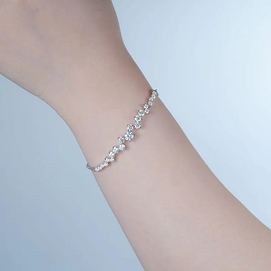 Moissanite Bracelet With Certificate 925 Sterling Silver Adjustable Double Chain Bracelets for Women Wedding Jewelry Gift