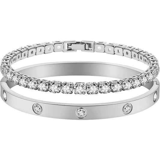 Love Dangles Bracelets Cubic Zirconia Cuff Bangle