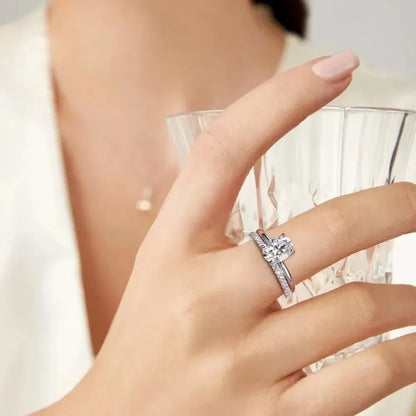 Orelia Full Moissanite Engagement Wedding Ring Set for Women 2ct Oval Cut Promise Rings & 925 Wedding Bands Lab Diamond Jewelry
