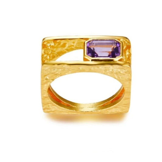 925 Silver Gold Plated Hollow Duet Statement Rings