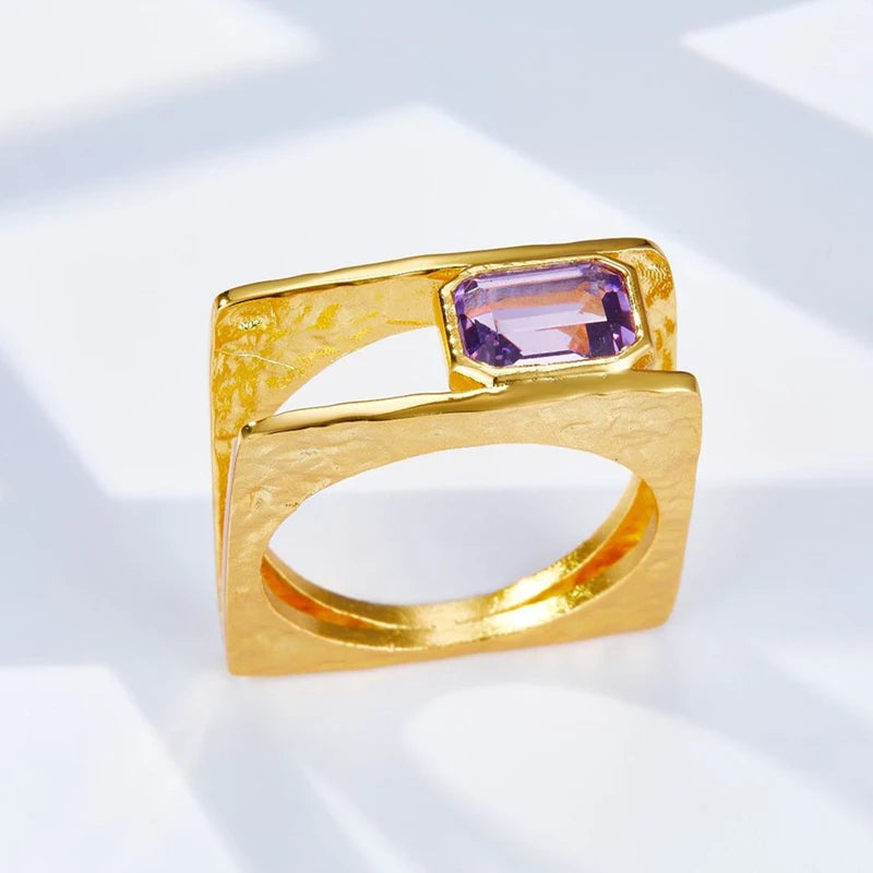 925 Silver Gold Plated Hollow Duet Statement Rings