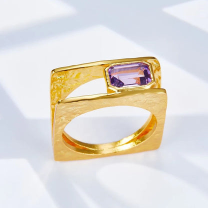 925 Silver Gold Plated Hollow Duet Statement Rings